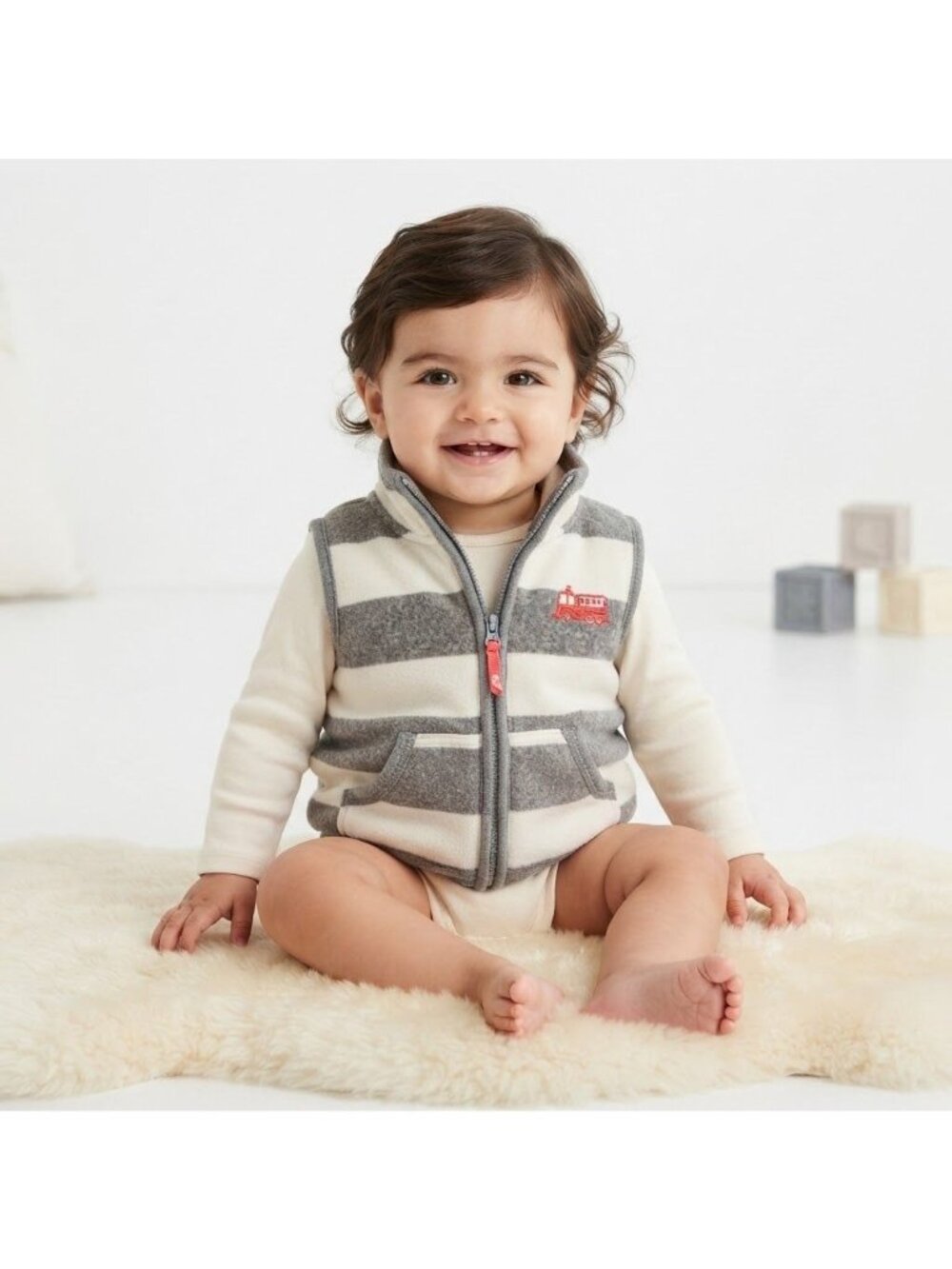 Striped Toddler Vest With Firetruck Embroidery By Carters Size 12 Months